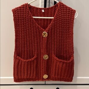 Chunky Knit Red Sweater Vest